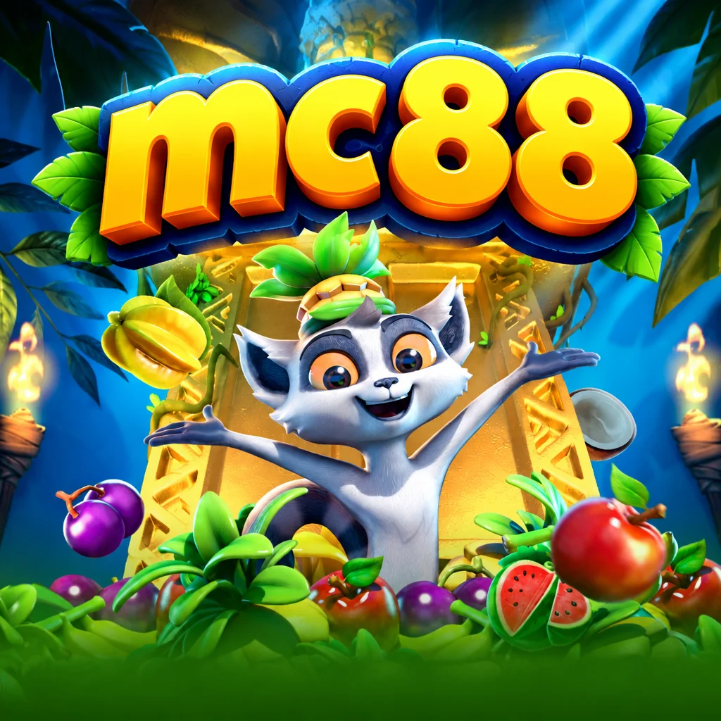mc88 Jungle Delight dengan karakter lemur ceria dan buah-buahan tropis
